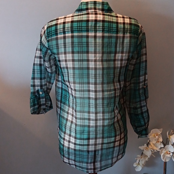 Michael Kors plaid sheer silk blouse - Picture 3 of 6